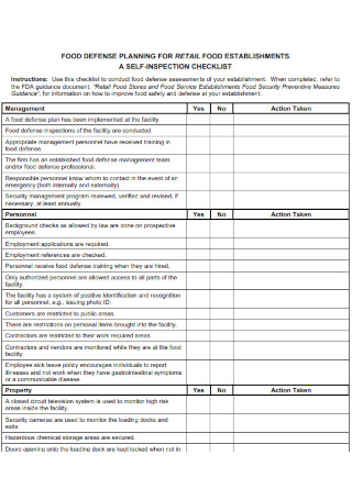 Food Safety Establishment Inspection Checklist