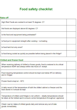 Food Safety Inspection Checklist Form