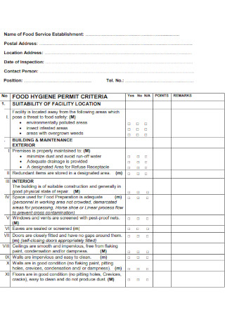 Food Service Safety Inspection Checklist 