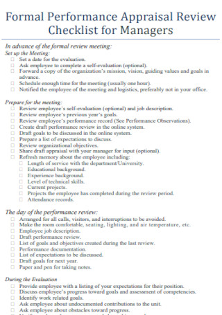 Formal Performance Checklist