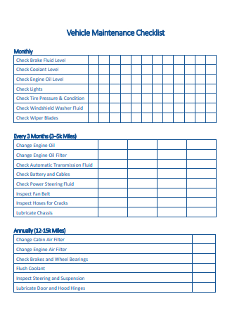 Formal Vehicle Maintenance Checklist