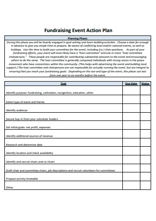 Fundraising Event Action Plan