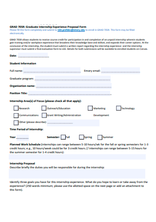 Graduate Internship Experience Proposal Form