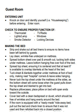 Guest Room Maintenance Checklist