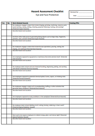 Hazard Assessment Checklist Example