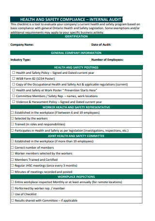 Health and Safety Audit Checklist Template