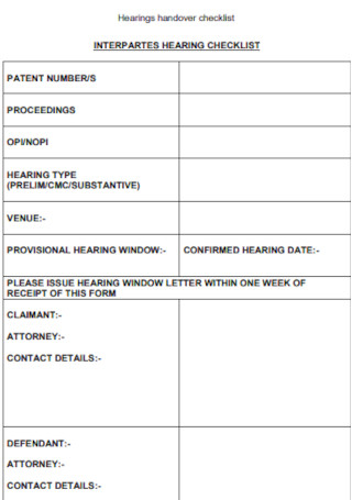 Hearings Handover checklist