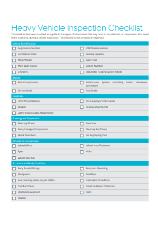 Heavy Vehicle Inspection Checklist Template
