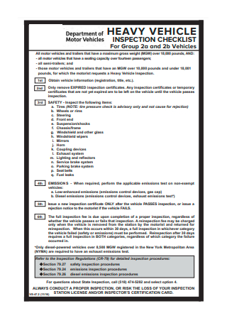Heavy Vehicle Inspection Checklist in PDF