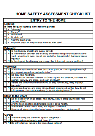 Home Safety Assessment Checklist Template