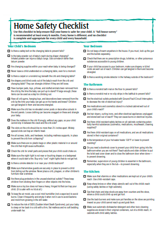 Home Safety Checklist Format