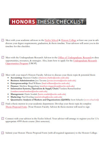 Honours Thesis Checklist