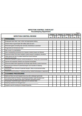 Housekeeping Department Infection Control Checklist