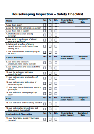 Housekeeping Inspection Safety Checklist