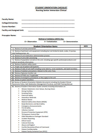 Immersion Student Nurse Orientation Checklist