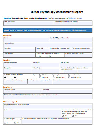 Initial Psychology Assessment Report Template