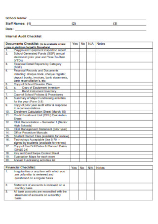 Internal Financial Audit Checklist Template