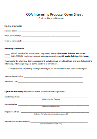 Internship Proposal Cover Sheet