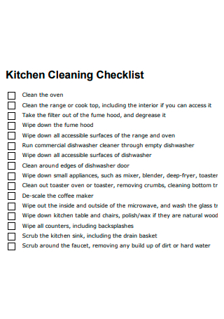 Kitchen Cleaning Checklist Template