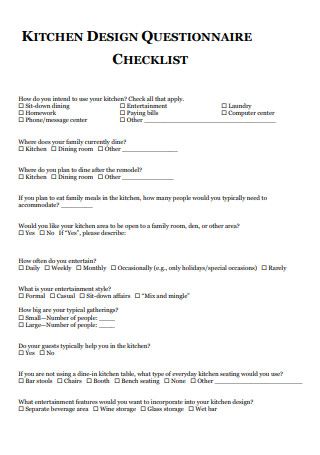 Kitchen Design Questionnaire Checklist