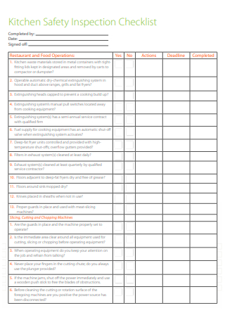 Kitchen Safety Inspection Checklist
