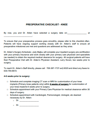 Knee Preoperative Checklist