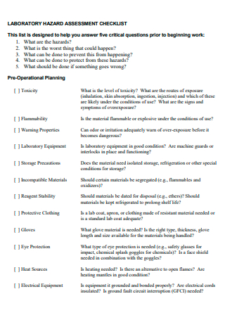 Laboratory Hazard Assessment Checklist