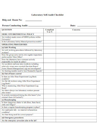 Laboratory Self Audit Checklist