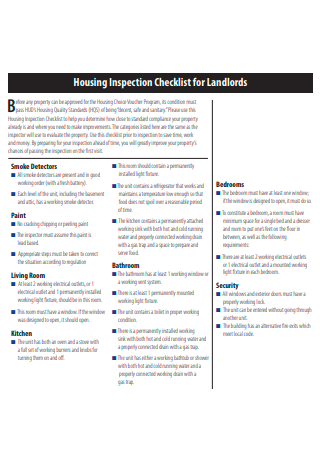 Landlord Housing Inspection Checklist