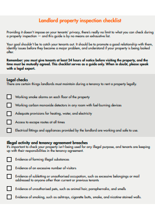 Landlord Property Inspection Checklist