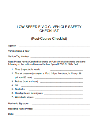 Low Speed Vehicle Safety Checklist