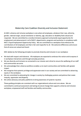 Maternity Care Diversity and Inclusion Statement