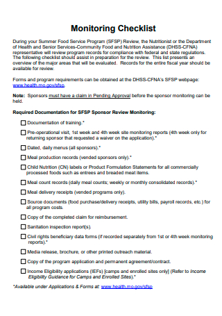 Monitoring Checklist in PDF