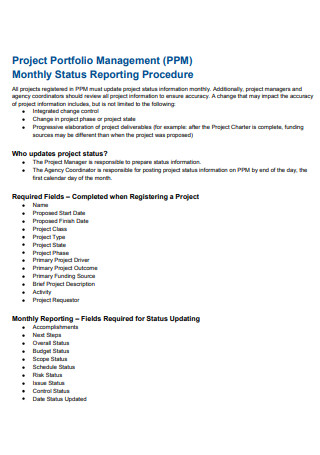 Monthly Project Management Status Reporting Procedure