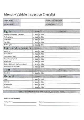 Monthly Vehicle Inspection Checklist Template