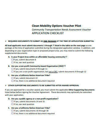 Needs Assessment Voucher Application Checklist