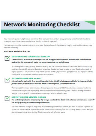 Network Monitoring Checklist