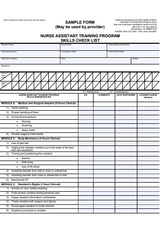 Nurse Assistant Training Program Skills Checklist