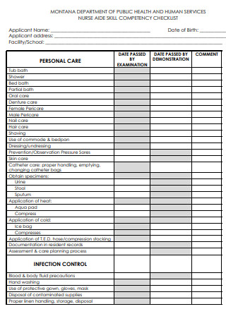 Nurse Skill Competency Checklist