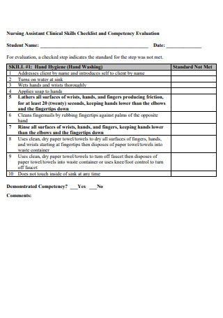 Nursing Assistant Clinical Skills Checklist and Competency Evaluation