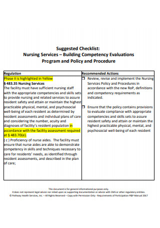 Nursing Services Building Competency Evaluations Program Checklist