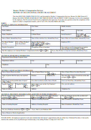 Occupational Work Injury Accident Report