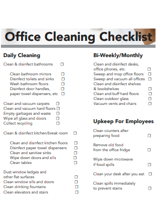 Office Cleaning Checklist Template