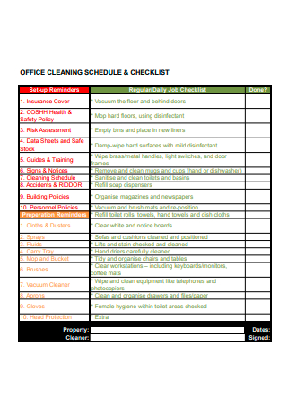Office Cleaning Schedule and Checklist