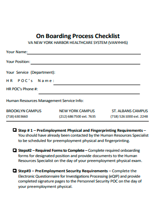 On Boarding Process Checklist