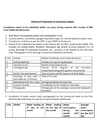 Outline of Preparation of Compliance Report 