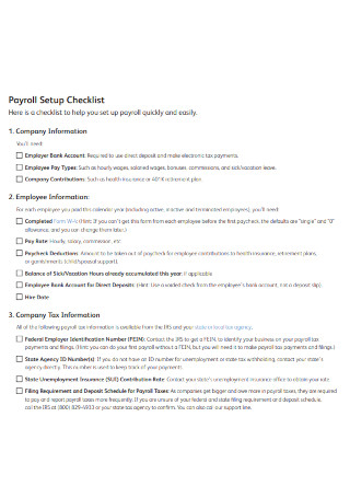 Payroll Setup Checklist