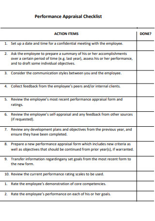 Performance Appraisal Checklist 