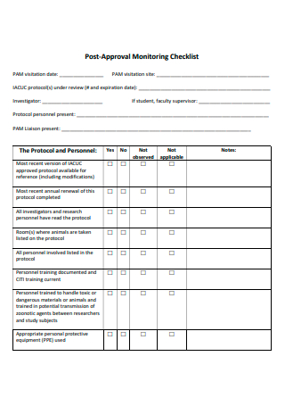 Post Approval Monitoring Checklist