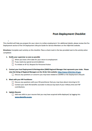 Post Deployment Checklist